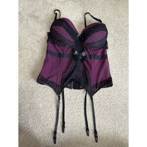 Topmelon 4x Bustier Purple Black With Hosiery Stocking Clips